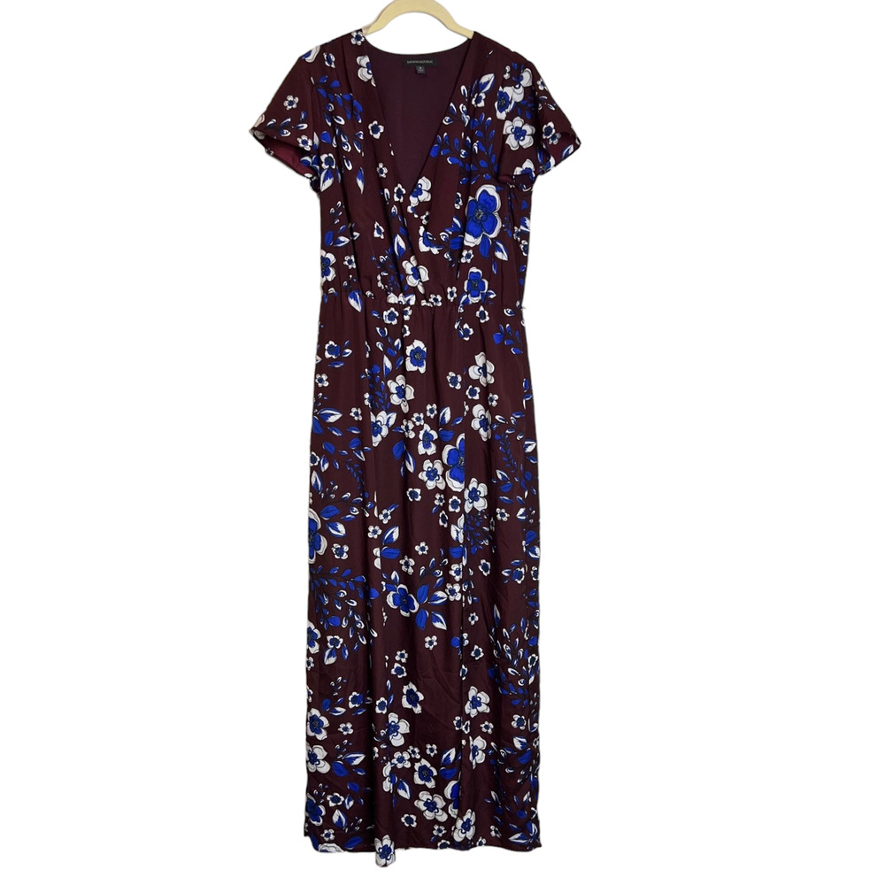 Banana Republic Womens Maxi Dress Small Burgundy Floral Surplice Bodice